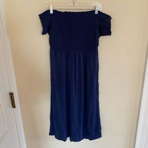 Navy Ruched Off the Shoulder Dress